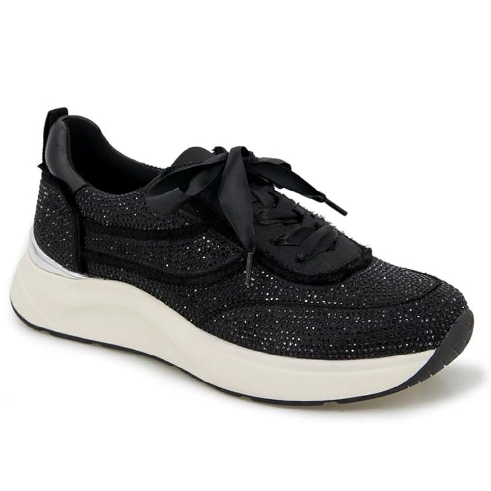 Kenneth Cole Sneakers‎ Womens Size 7.5 Black Rhinestone Ribbon Ties